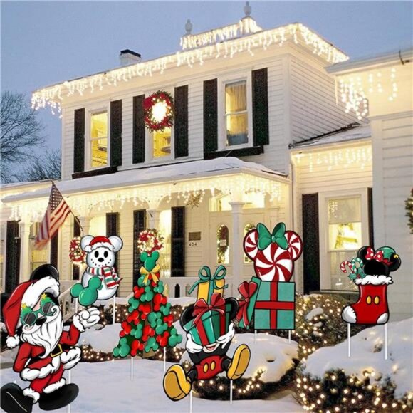 6 Pcs Christmas Cartoon Mouse Yard Sign with Stakes, Xmas Tree Snowman - Picture 6 of 7